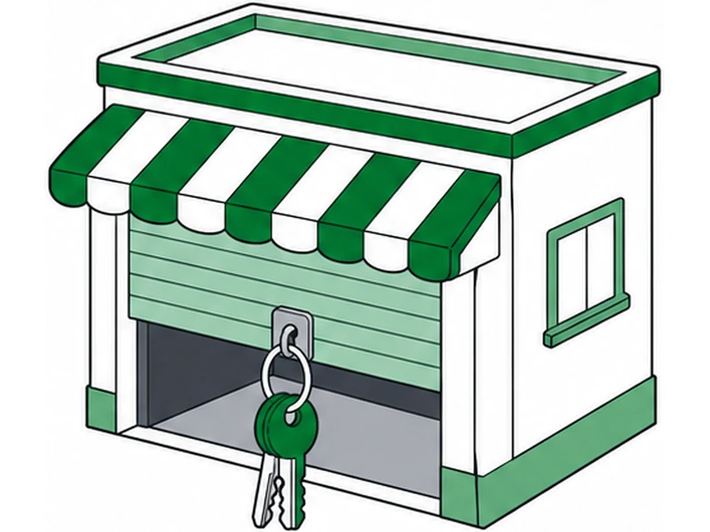A storefront with its awning down and a set of keys