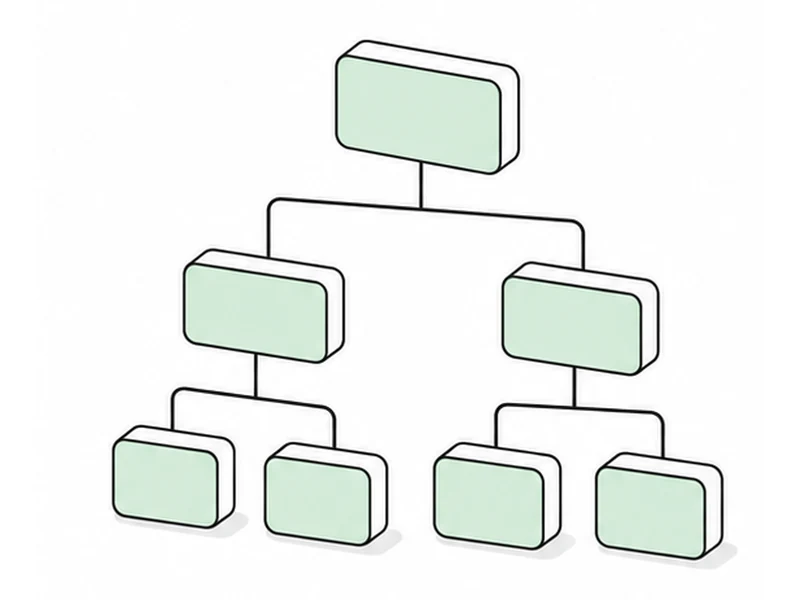A branching diagram of plain boxes, one dividing into two and then into four